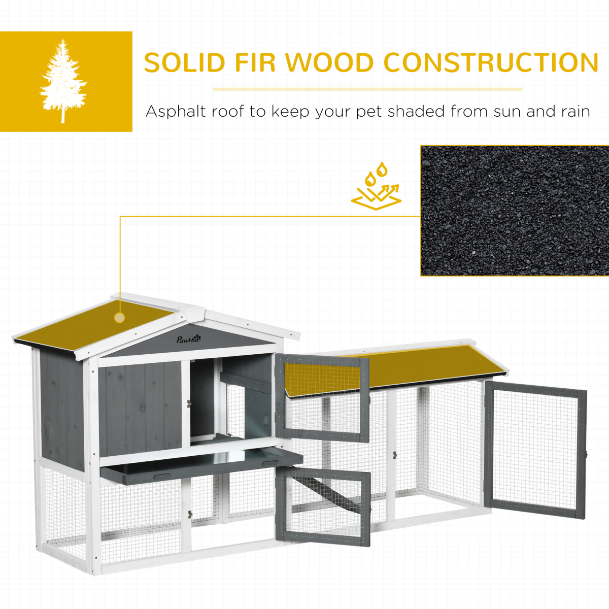 PawHut Two-Tier Wooden Rabbit Hutch with Run Box, Slide-Out Tray, Ramp, Outdoor Small Animal House