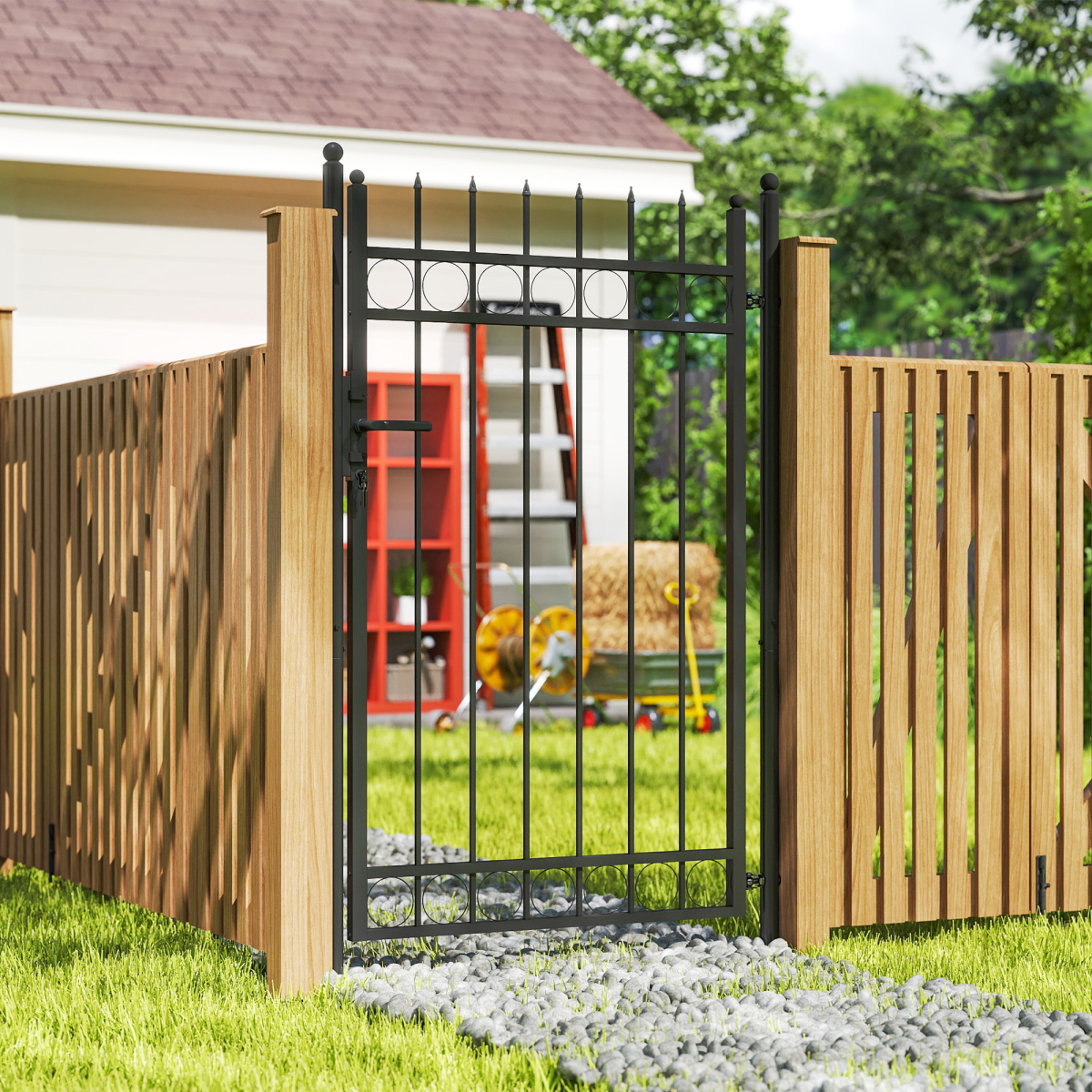 Outsunny Galvanised Steel Garden Gate with Lock and Keys