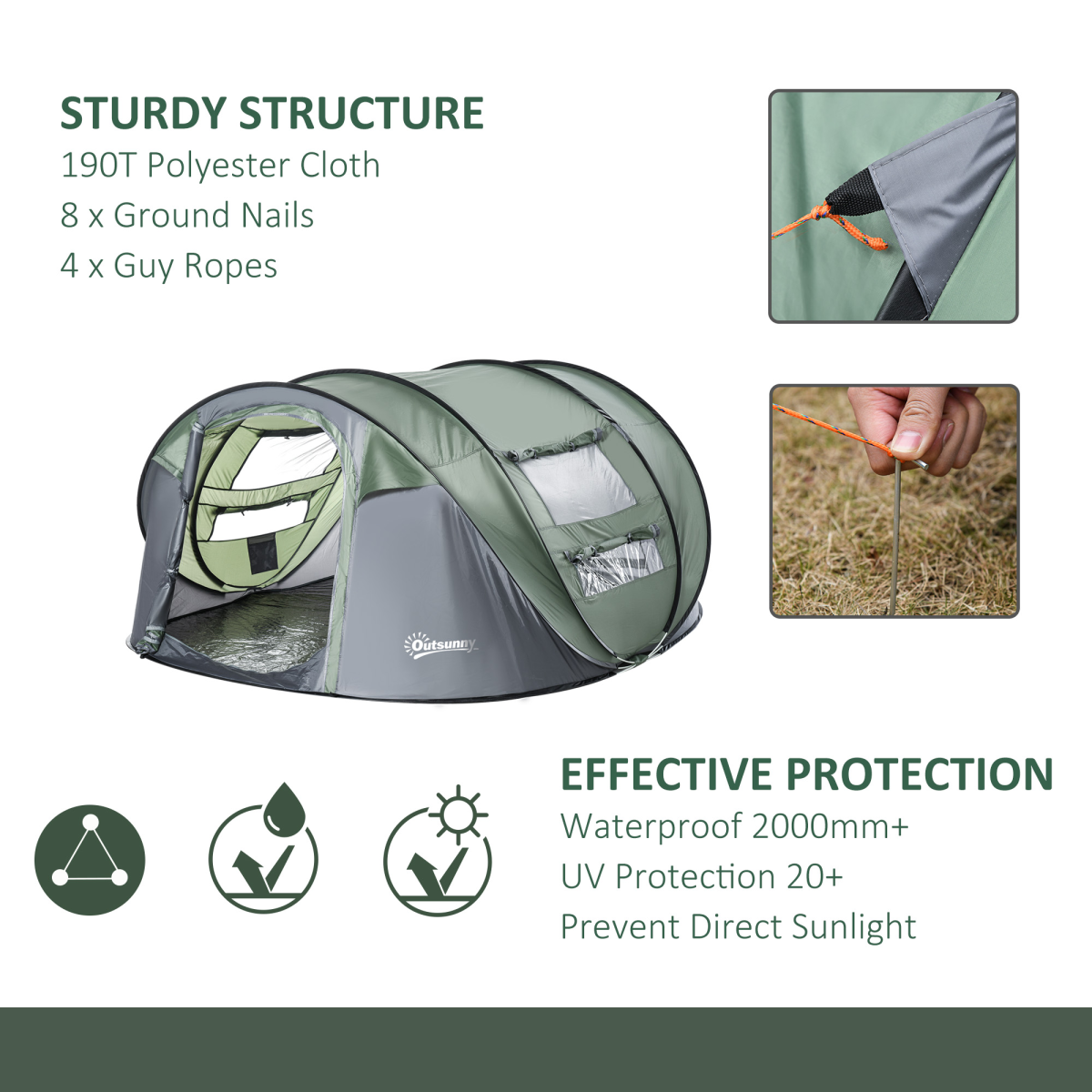 Outsunny Pop-Up Dome Camping Tent for 4-5 People, Water-Resistant, with Two Windows and Doors, 2000mm Waterproof Index