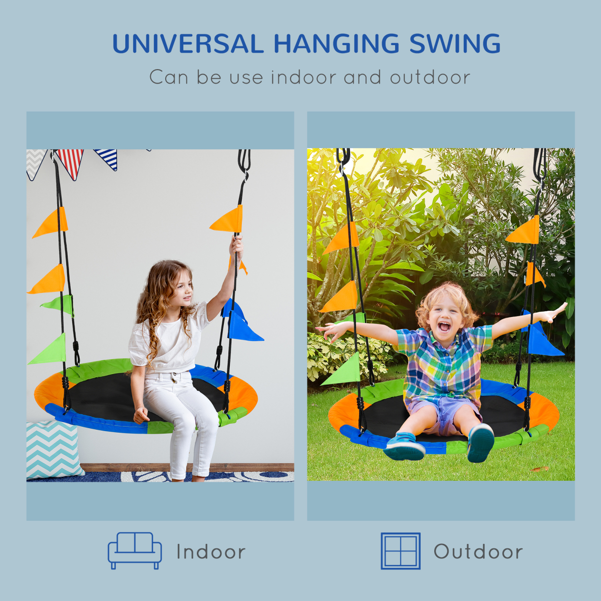 Outsunny Saucer Tree Swing, Metal Tube Frame, Adjustable Rope, Garden Nest Swing