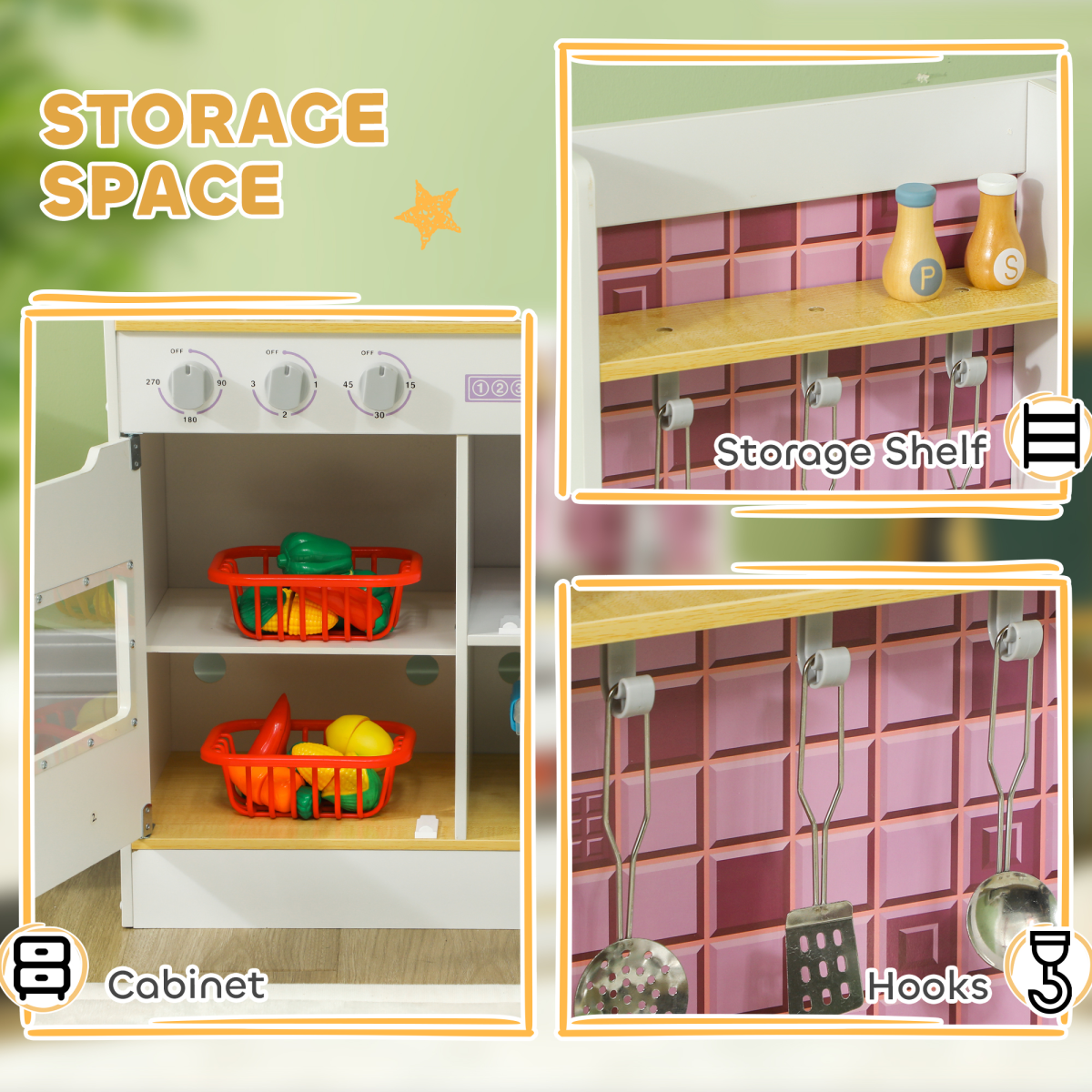 AIYAPLAY Kids Play Kitchen with Lights, Sounds, Oven & Sink