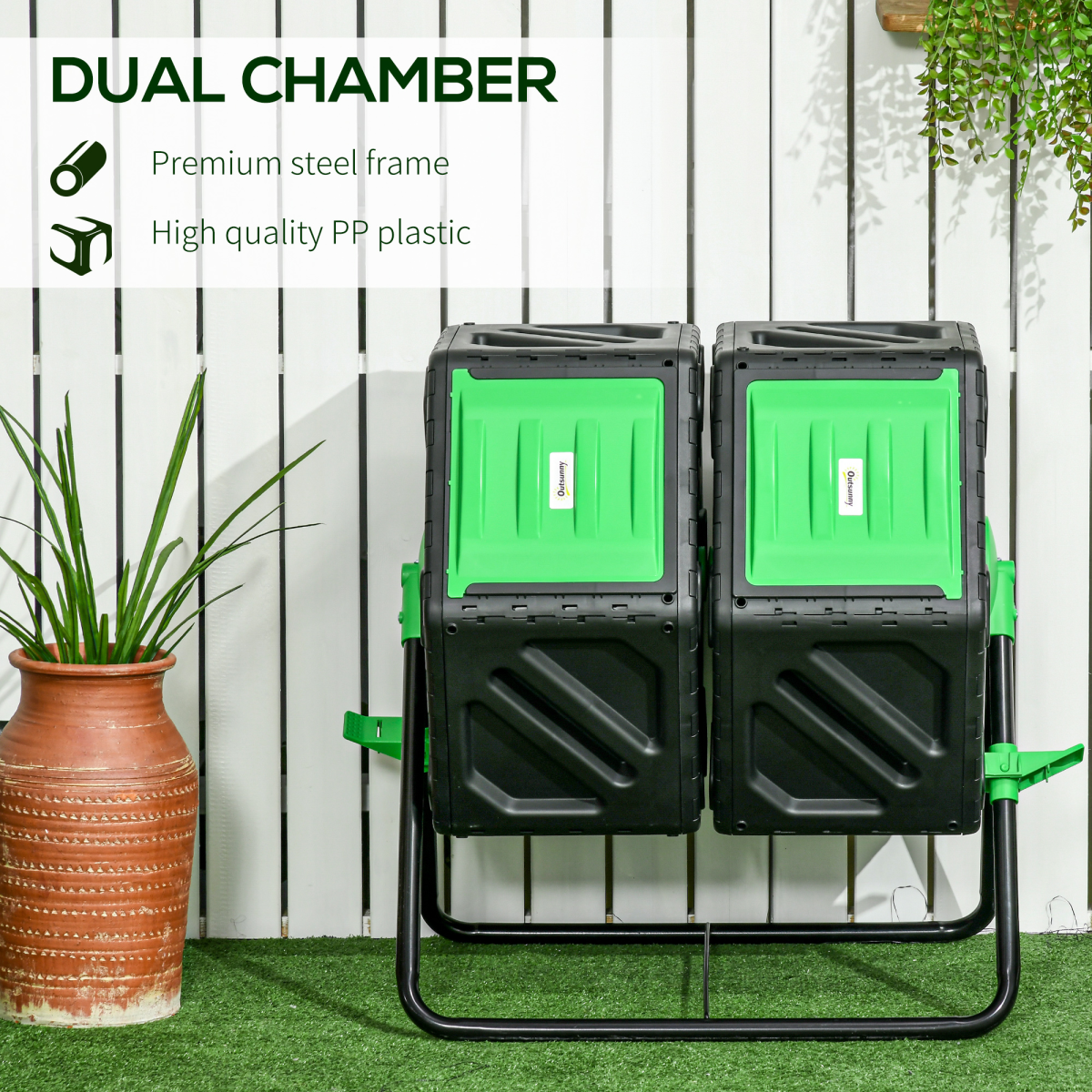 Outsunny 130L Dual-Chamber Rotating Compost Tumbler with Ventilation Holes