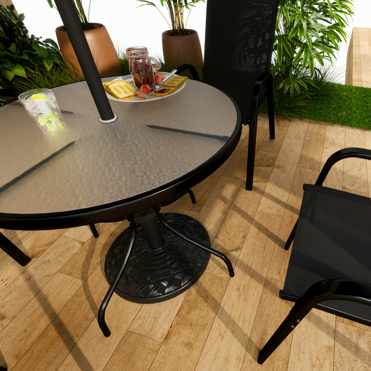 Outsunny 12kg Round Resin Parasol Base with Tightening Knob, Black