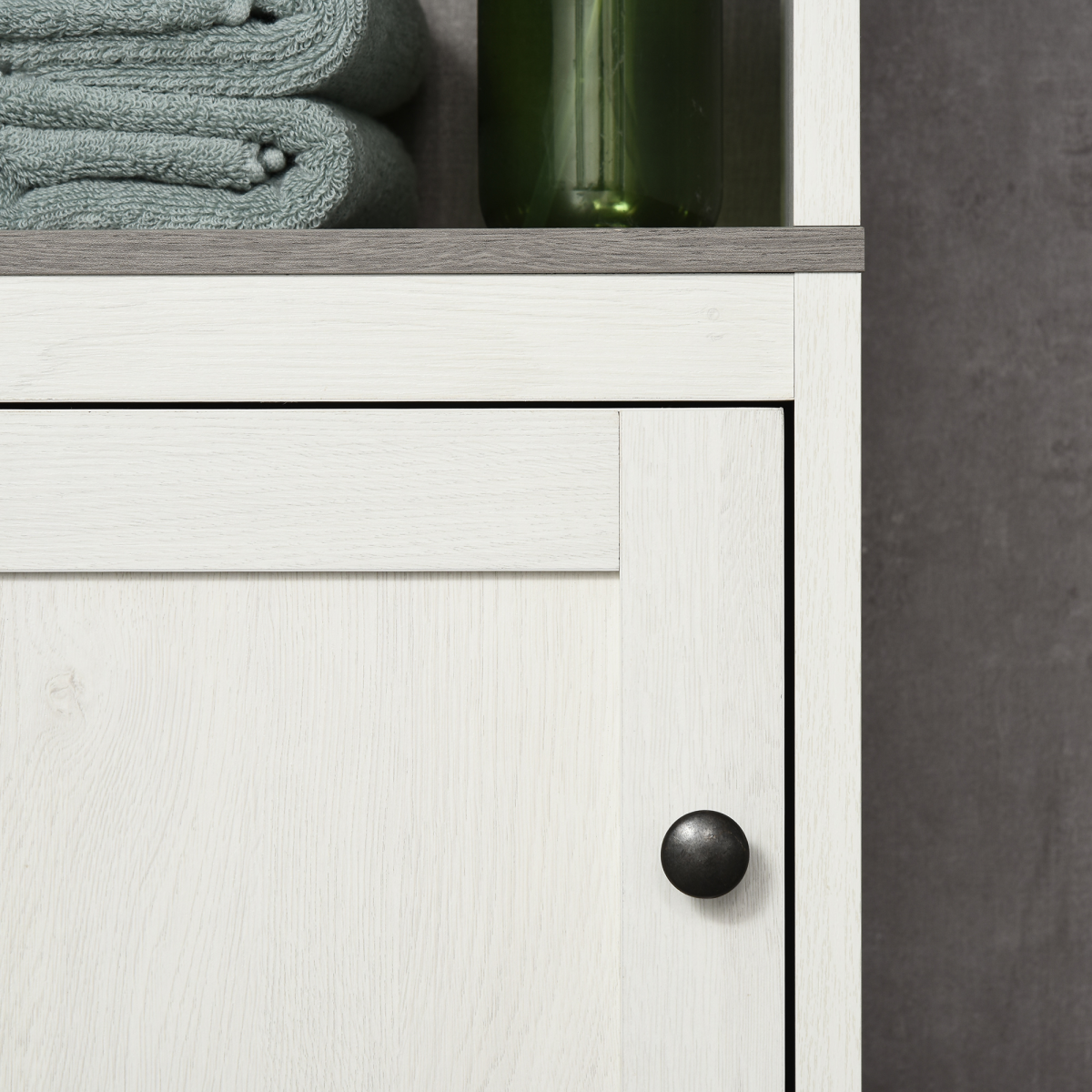 Slim Tall White Bathroom Linen Tower with Adjustable Shelf