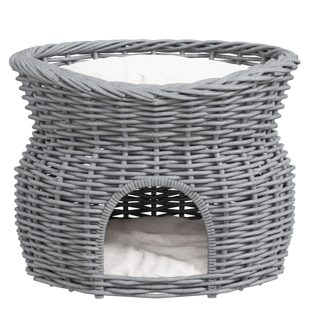 PawHut 2-Tier Elevated Willow Pet Cushion Bed with Washable Cushions, Grey