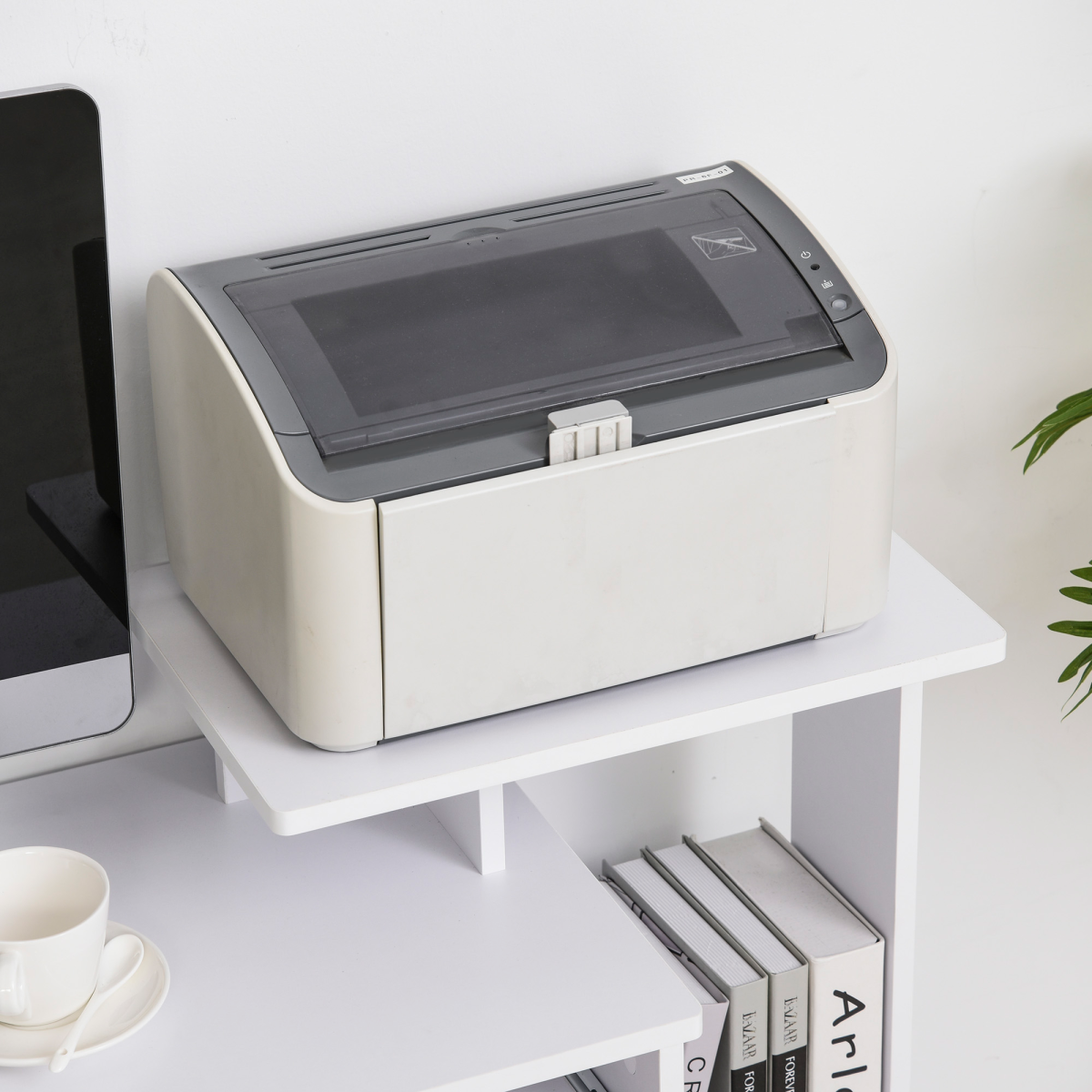 HOMCOM White Computer Desk with Sliding Keyboard Tray, Storage Drawer and Shelf