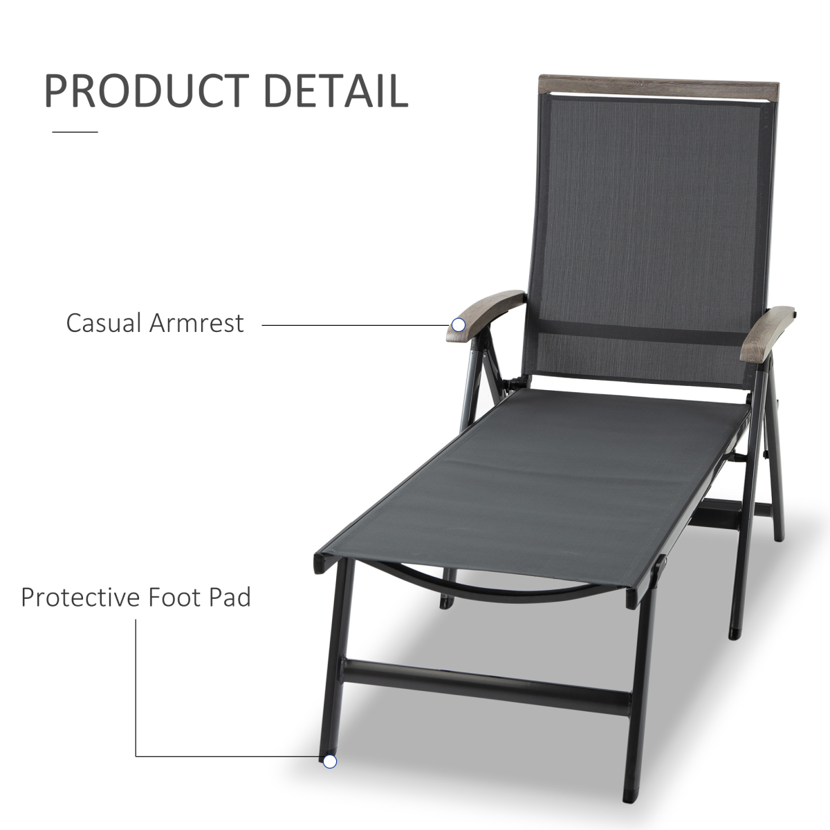 Outsunny Folding Adjustable Sun Lounger Chaise Lounge Chair, Mesh Fabric, Powder-Coated Aluminium Frame