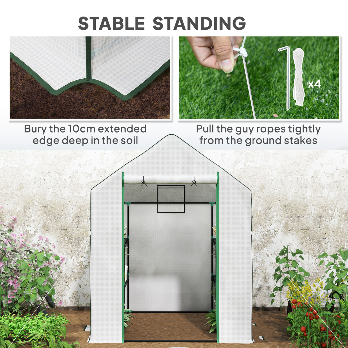 Outsunny Walk-In Greenhouse with 8 Shelves, White