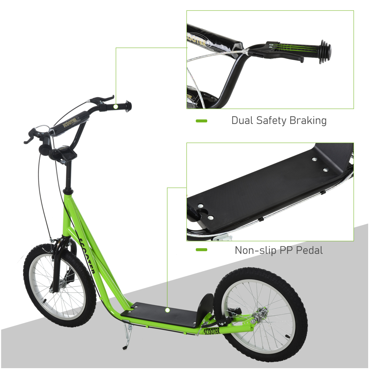 HOMCOM Kids Kick Scooter with Adjustable Handlebar 90-96cm, Inflatable Rubber Tyres, Dual Brake, Steel Frame