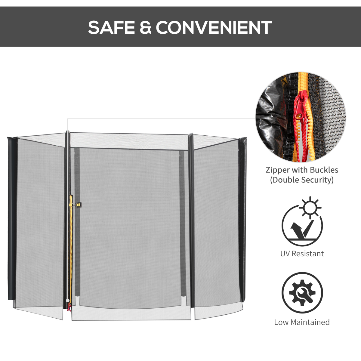 8FT Round Trampoline Replacement Enclosure Net Safety Fence with Zipper Door for 244cm Trampolines