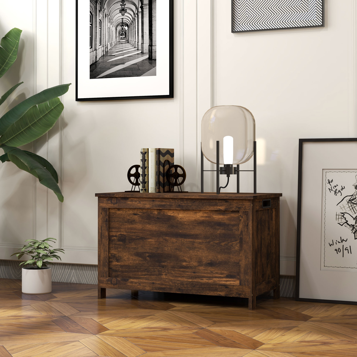 HOMCOM Storage Bench Chest with 2 Safety Hinges, Living Room