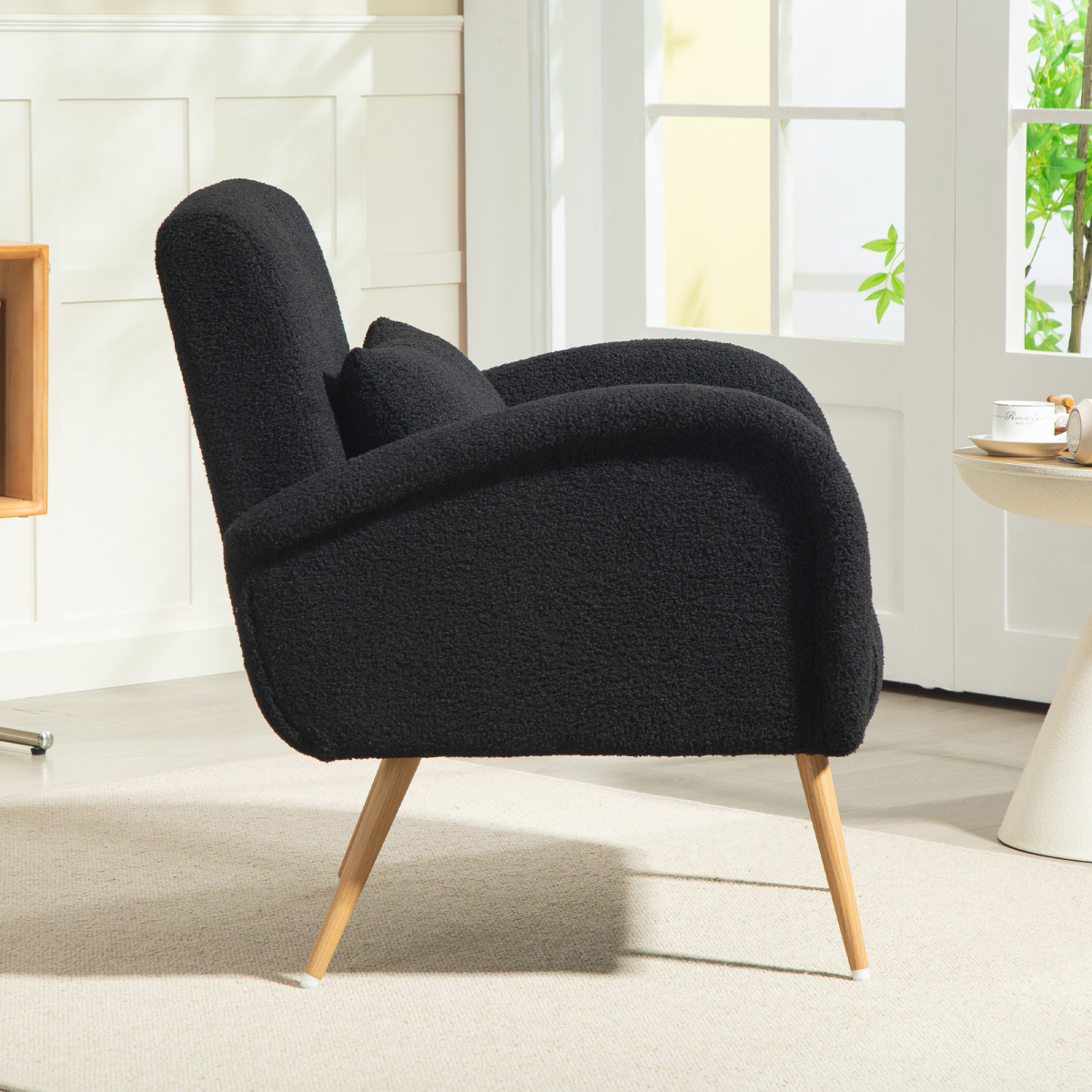 HOMCOM Black Teddy Fleece Accent Chair with Metal Legs