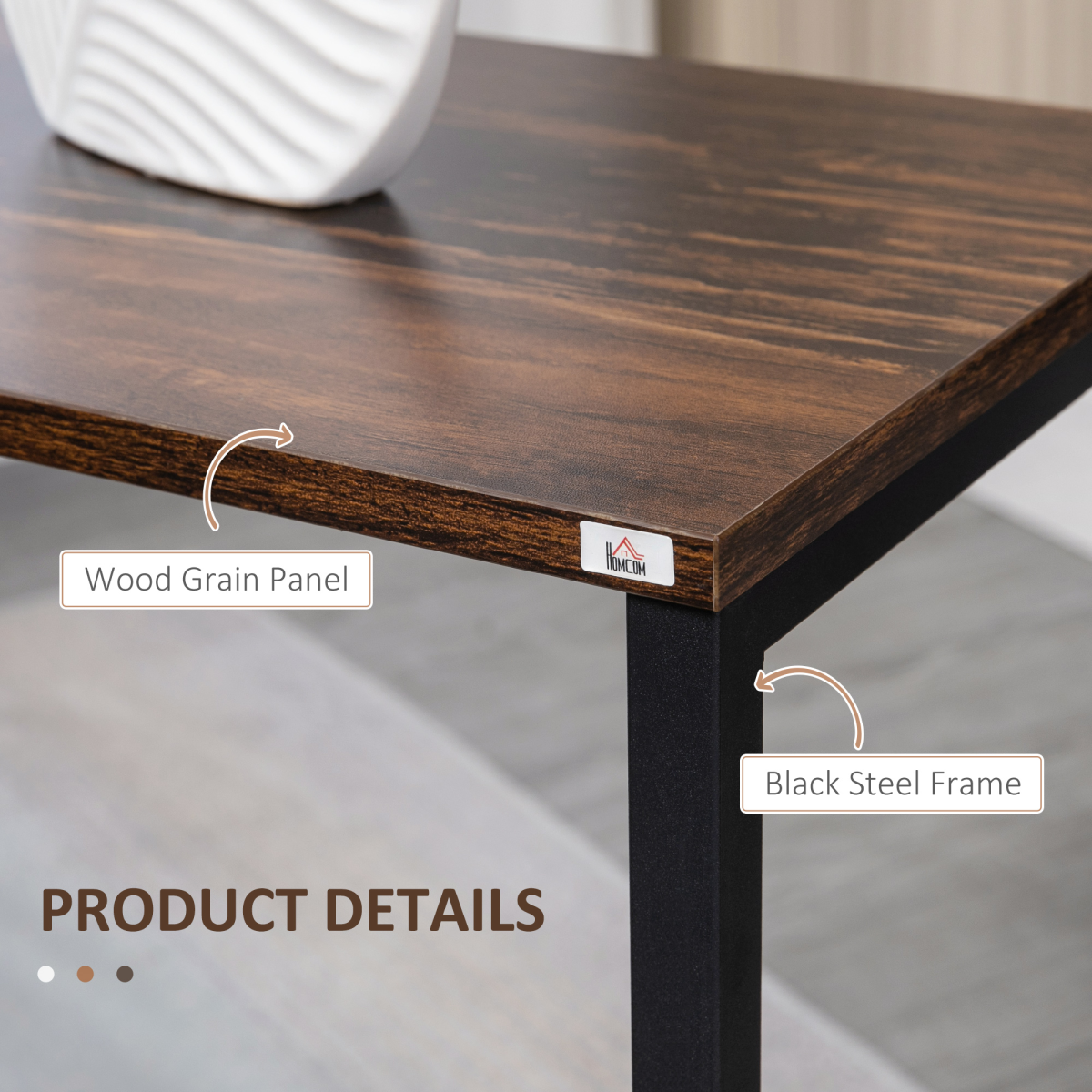 HOMCOM Set of 3 C-Shaped Nesting Tables, Steel Frame, Rustic Brown