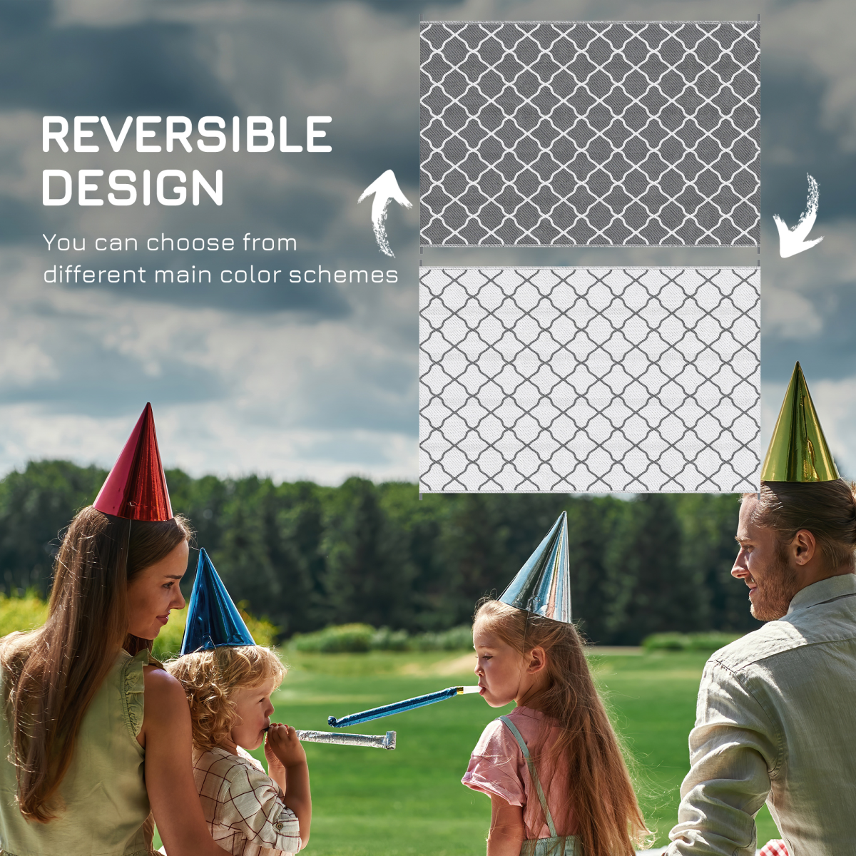 Outsunny Reversible Outdoor Rug with Carry Bag, 182 x 274 cm, Grey