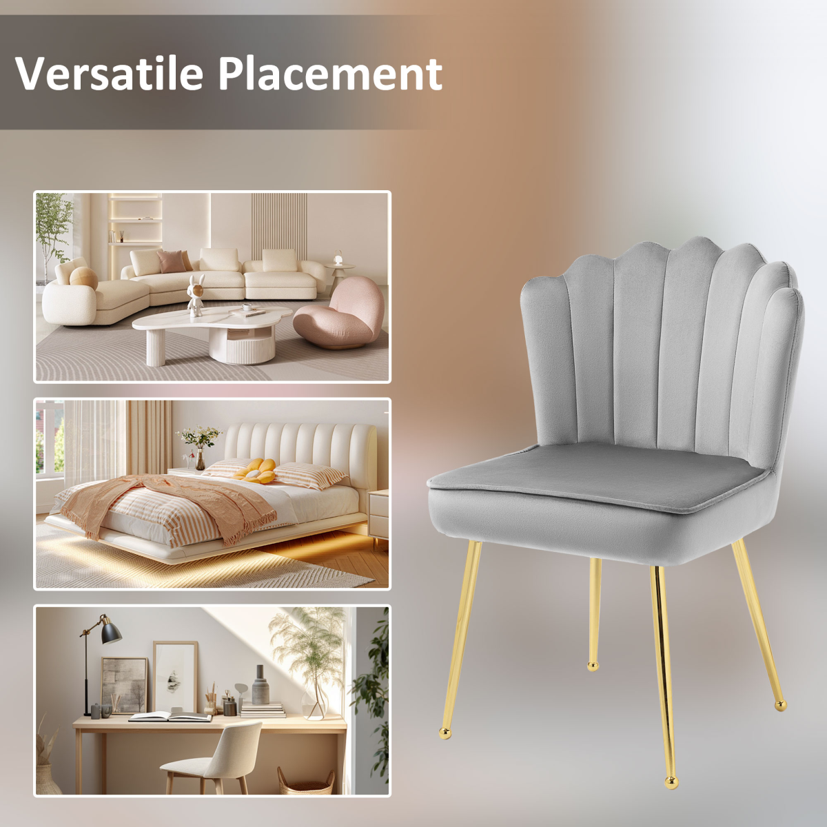 Homcom Grey Shell-Back Accent Chair with Metal Legs, Velvet-Feel Upholstery