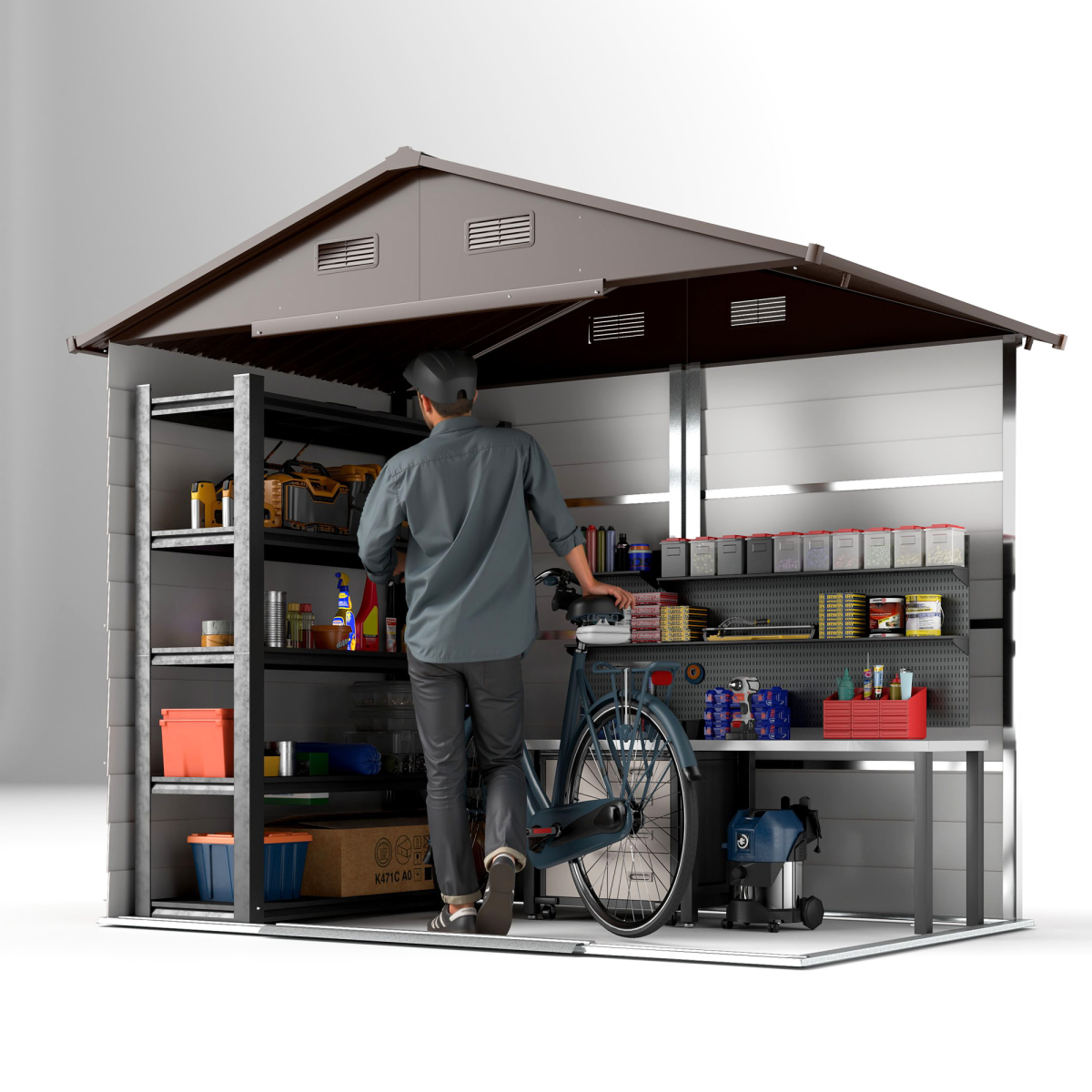 Outsunny 7.7x6.4ft Garden Shed, Sliding Door, Lockable, Wood Effect