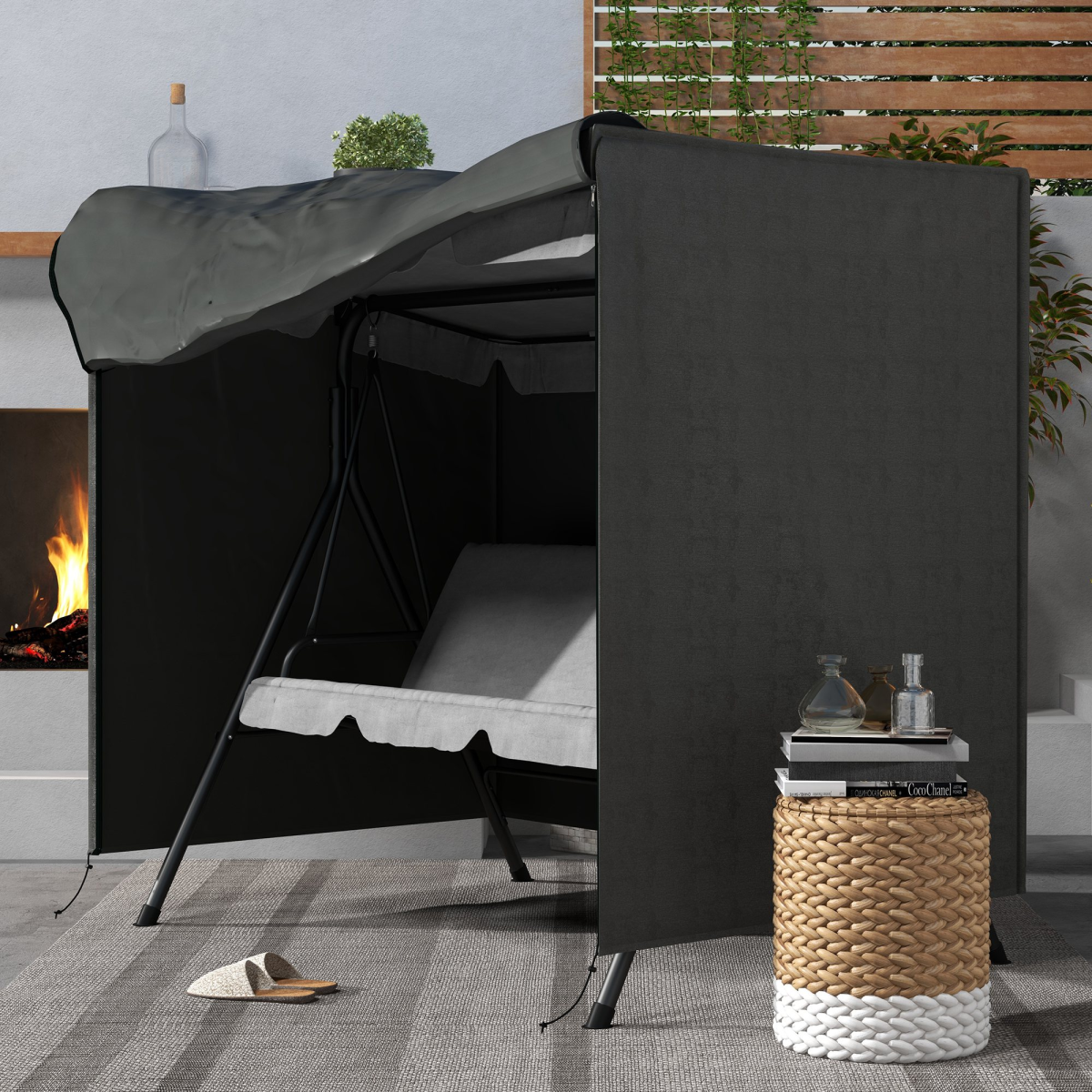 Outsunny Large Outdoor Swing Chair Cover, Dark Grey, Oxford Fabric, Garden Furniture Protector for 3-Seater Patio Swing Chair