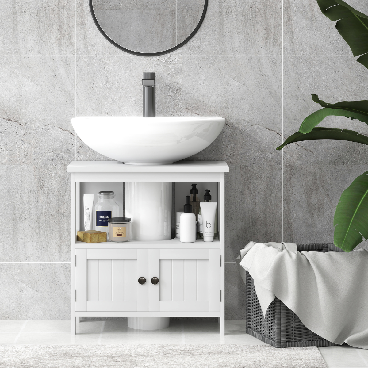 kleankin Bathroom Under Sink Pedestal Cabinet, Storage Shelf, Door, White