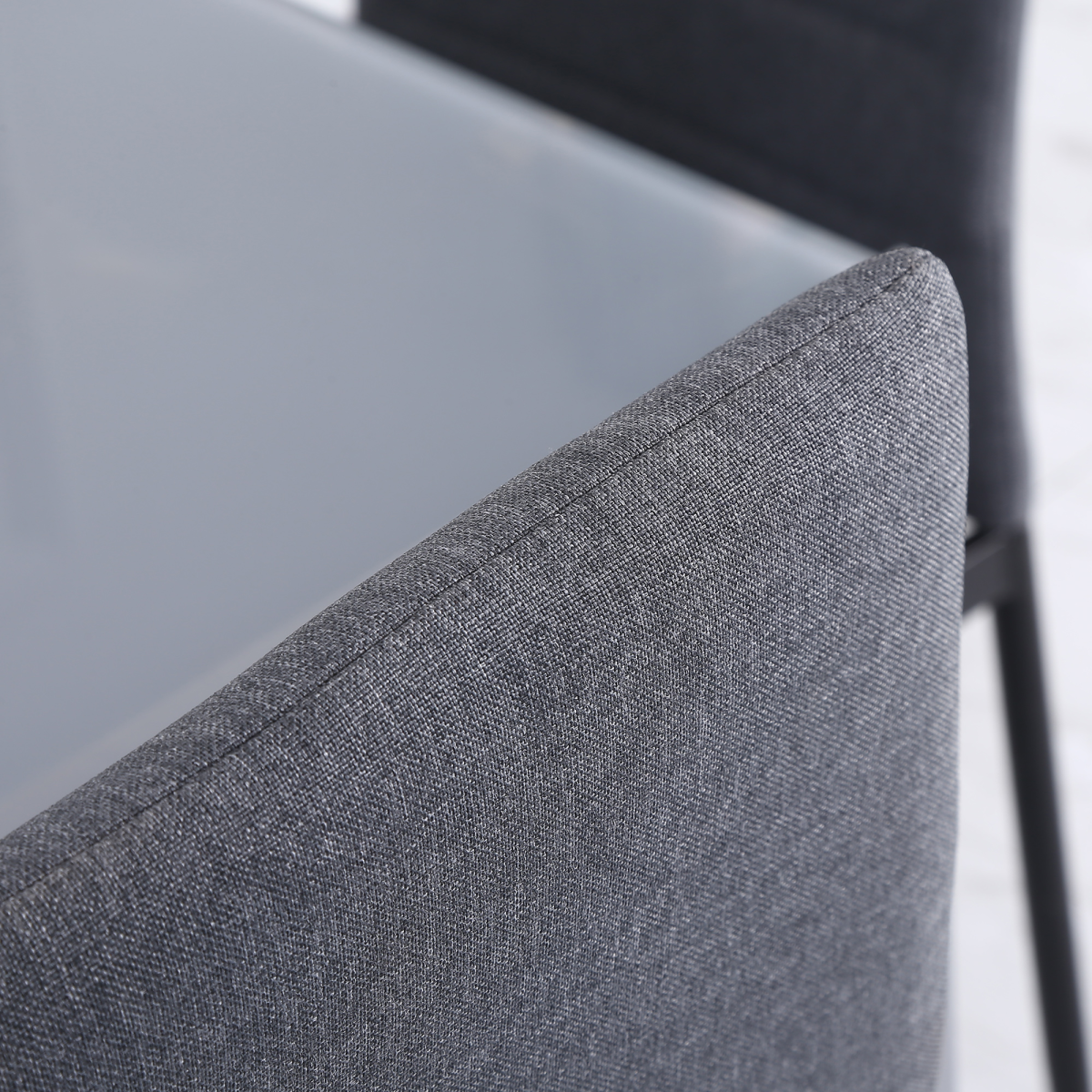 Set of 4 High Back Upholstered Dining Chairs, Grey Linen-Look Fabric, Steel Legs