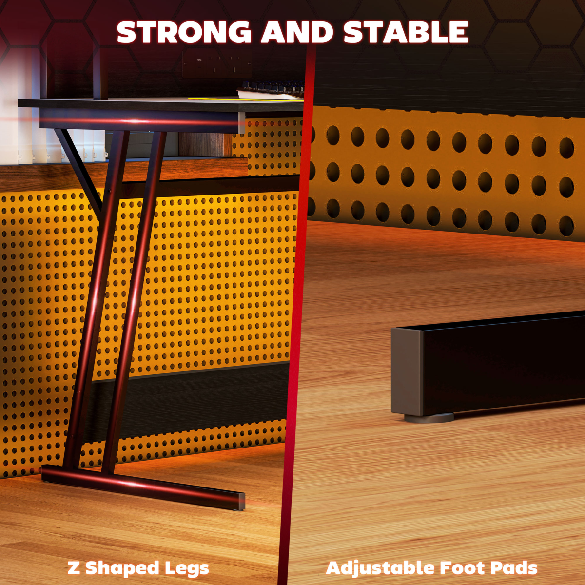 HOMCOM RGB LED Gaming Desk with Power Outlets & Monitor Stand, Black