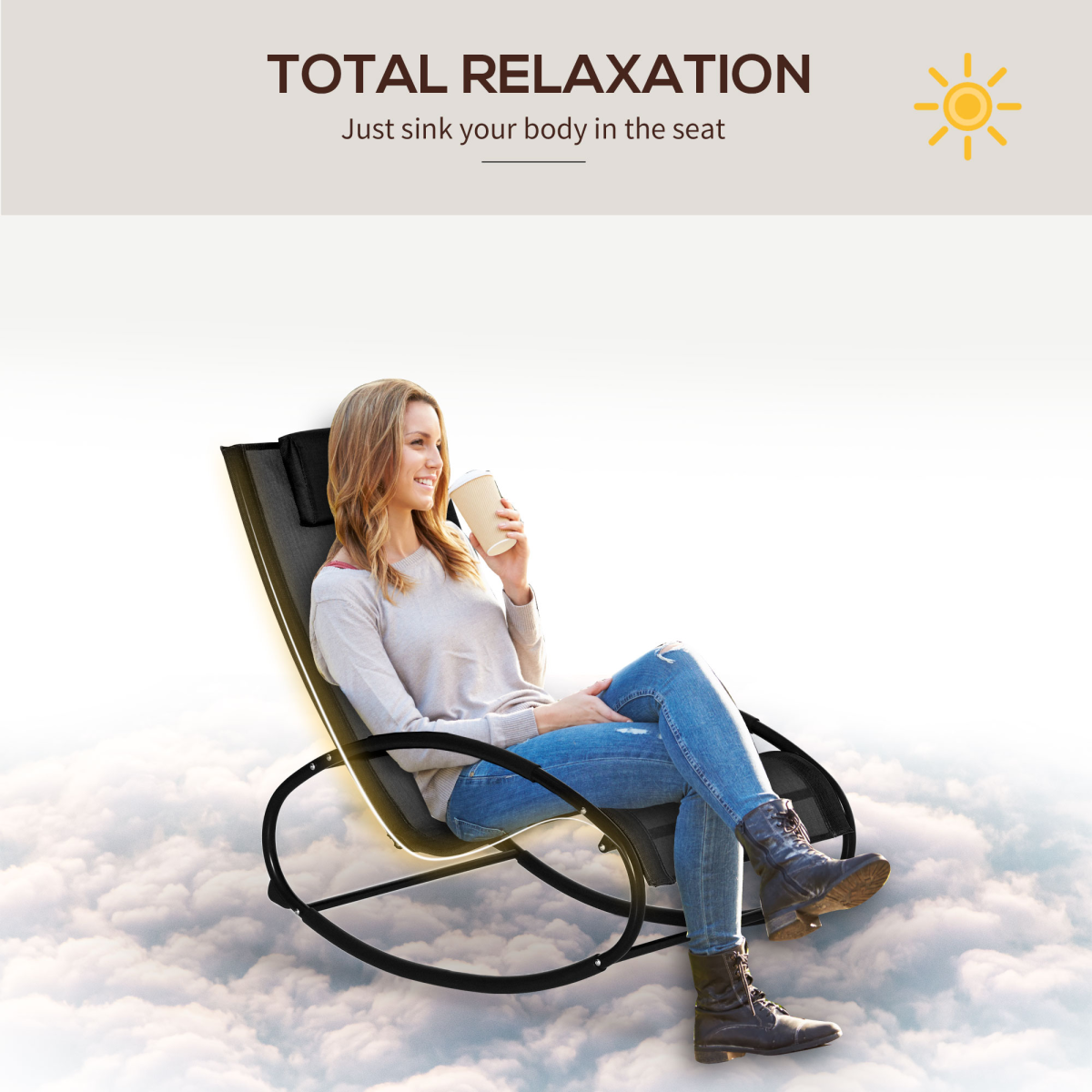 Outsunny Orbital Zero Gravity Rocking Sun Lounger with Pillow Headrest, 88H cm
