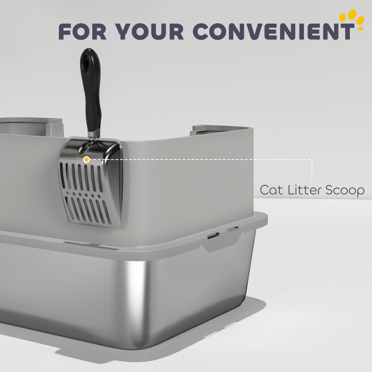 PawHut Stainless Steel High-Sided Cat Litter Box with Scoop