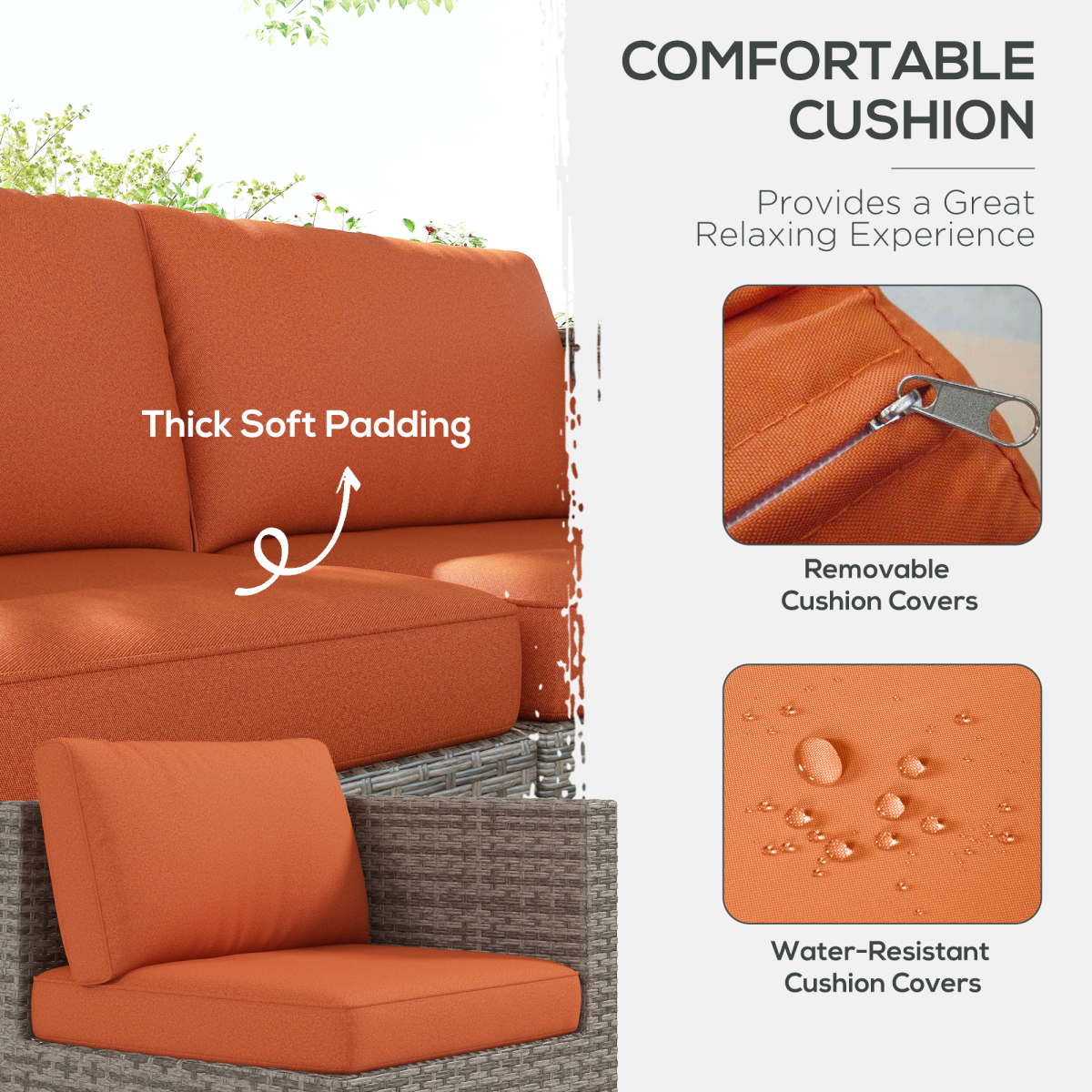 Outsunny 8-Piece Outdoor Patio Rattan Furniture Set with Cushioned Chairs, Footstools and Square Tables