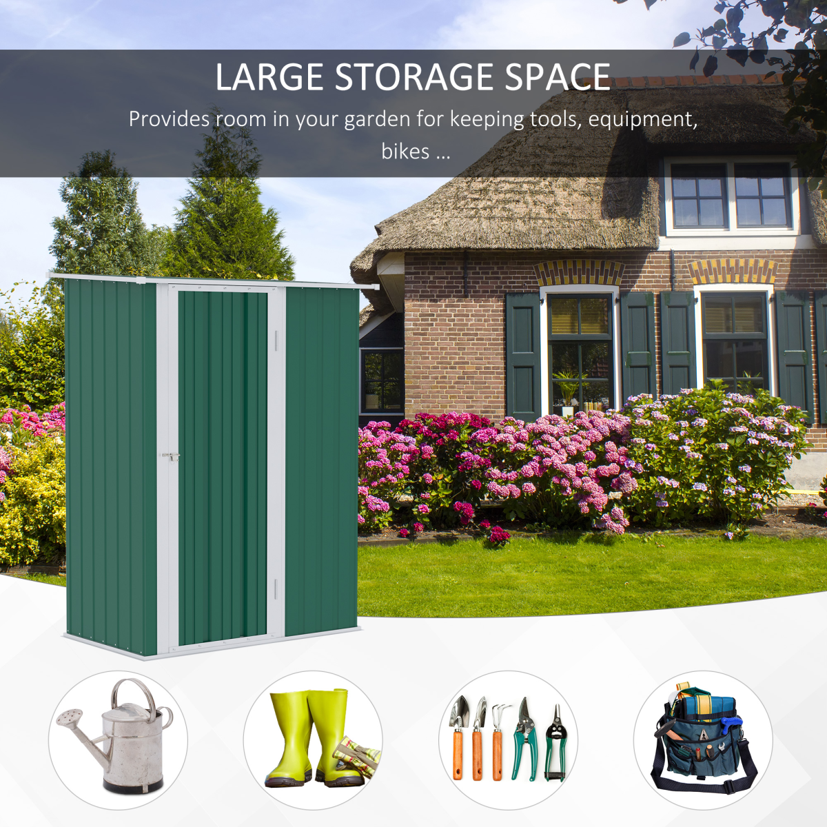 Outsunny 4.7ft x 2.8ft Steel Garden Shed with Sloped Roof and Latch Door, Green