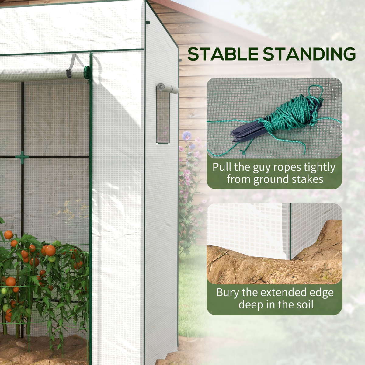 Outsunny Walk-In Lean-to Garden Greenhouse with Roll-Up Door and 2 Mesh Windows, White