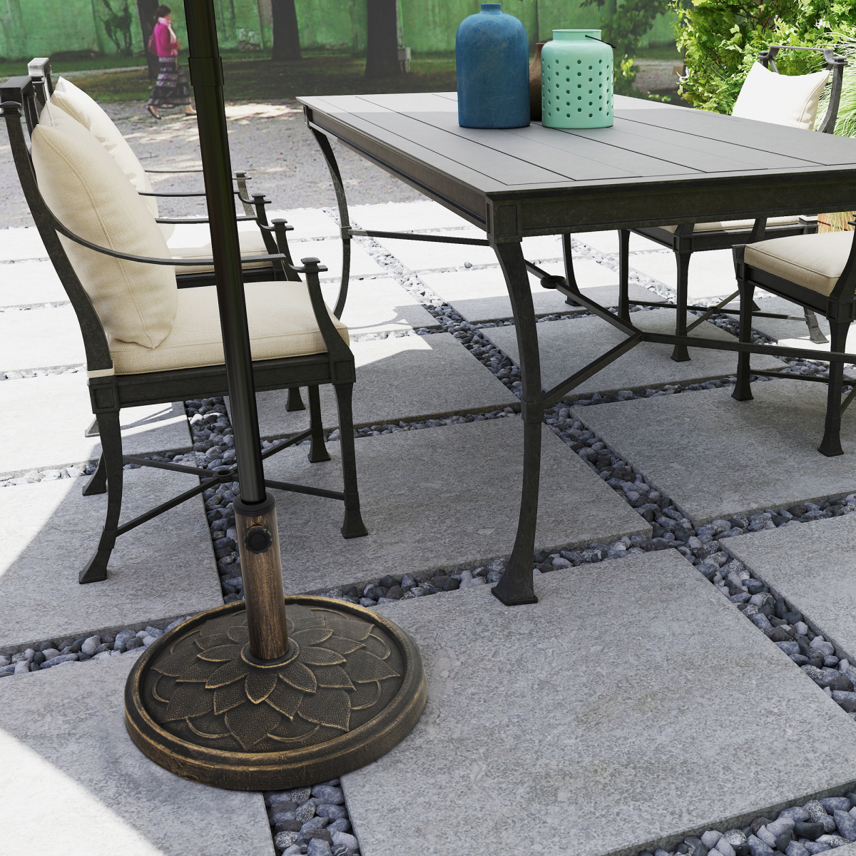 Outsunny 12kg Resin-Concrete Parasol Base with Powder-Coated Metal Pole, Bronze Tone