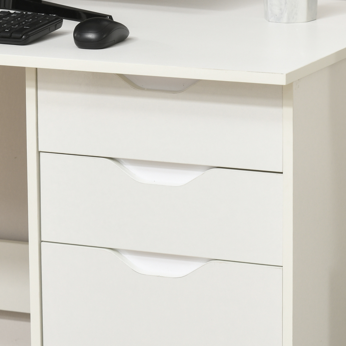 HOMCOM White Computer Workstation with 3 Drawers for Home Office, Study Desk