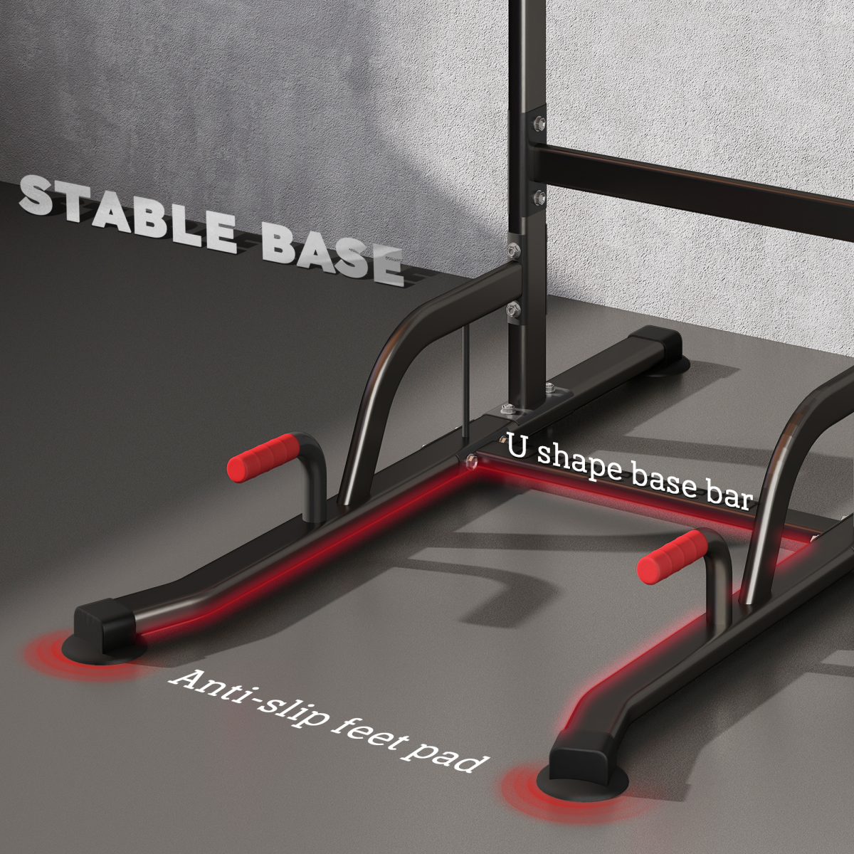 Adjustable Height Power Tower Pull Up Dip Station Multi Gym Home Workout Equipment with Suction Pads, Steel Frame, 120kg Max Load