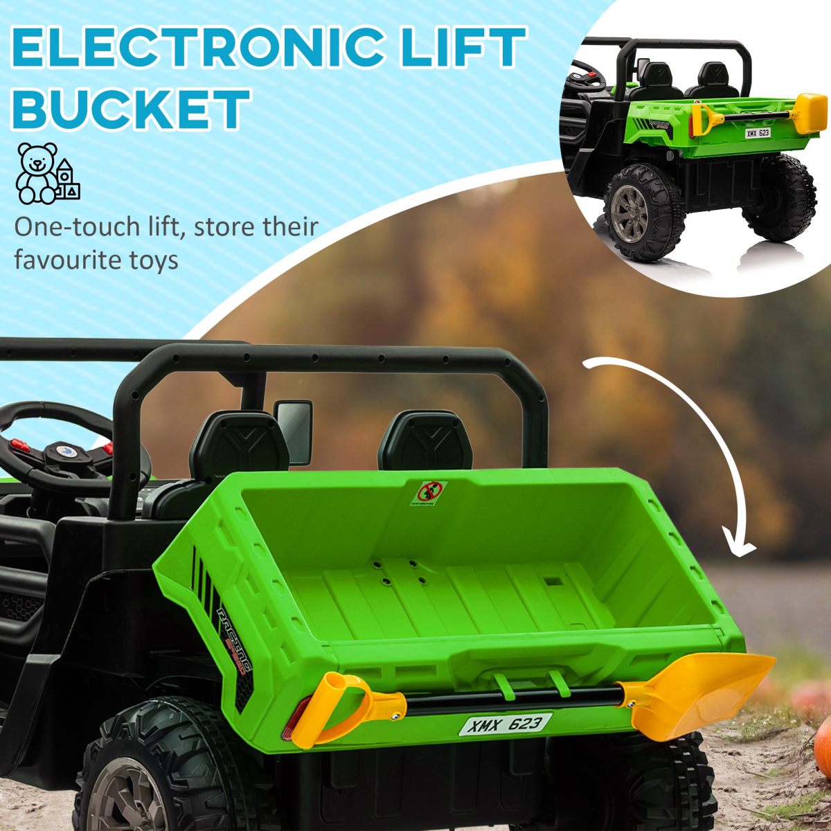 HOMCOM 12V Two-Seater Kids Ride-On Truck with Remote Control - Green