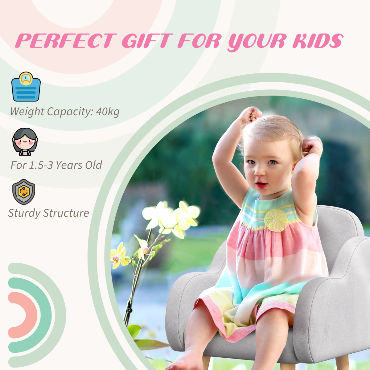ZONEKIZ Cloud-Shaped Toddler Armchair, Grey Kids Mini Chair