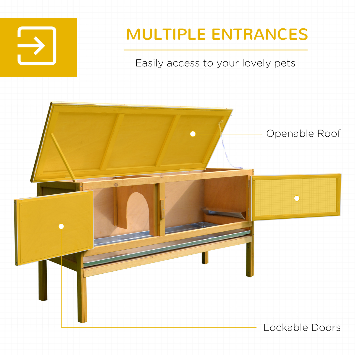 PawHut Wooden Rabbit Hutch Outdoor Bunny Cage with Hinged Top & Tray