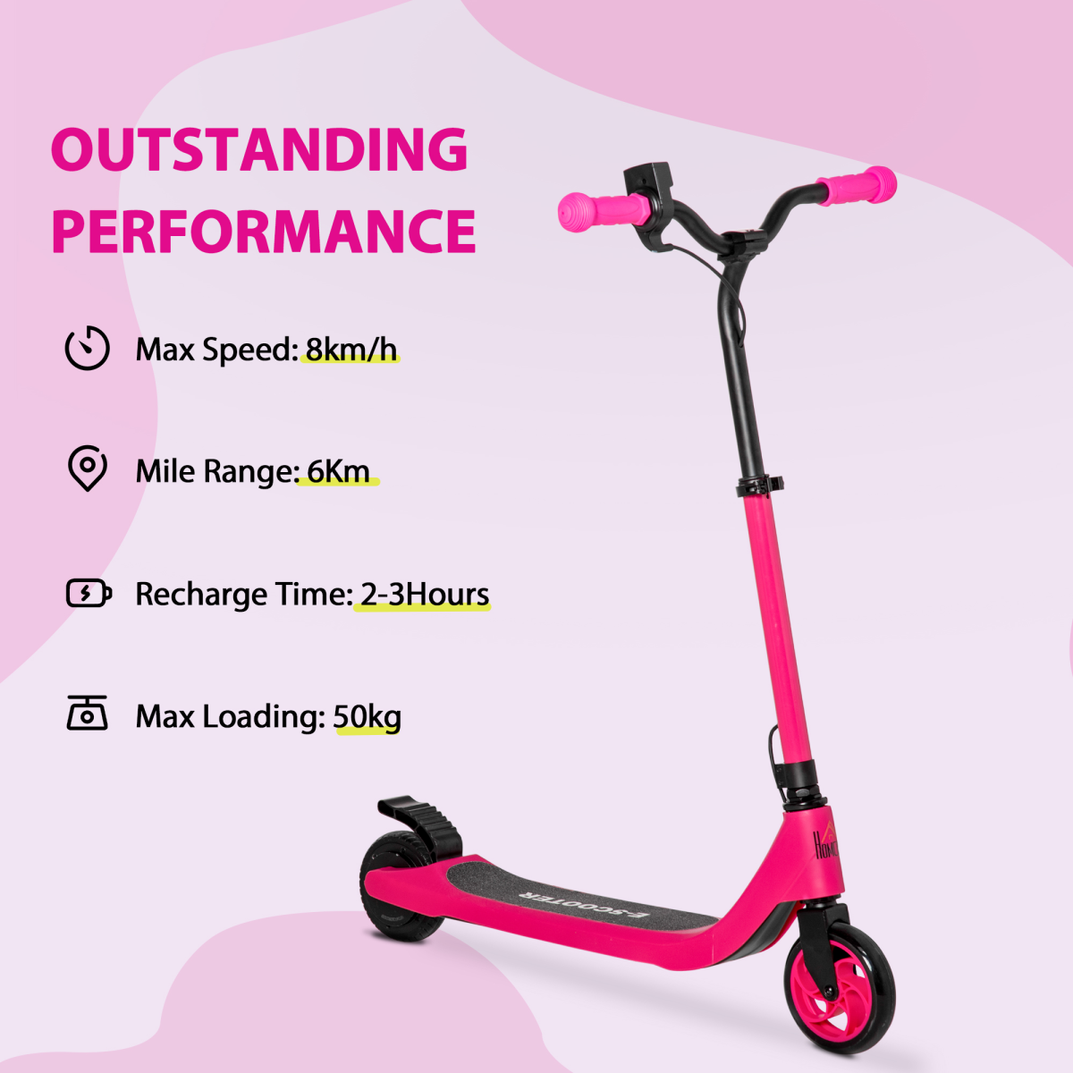 120W Electric Scooter with Battery Level Display and Rear Brake, Pink HOMCOM