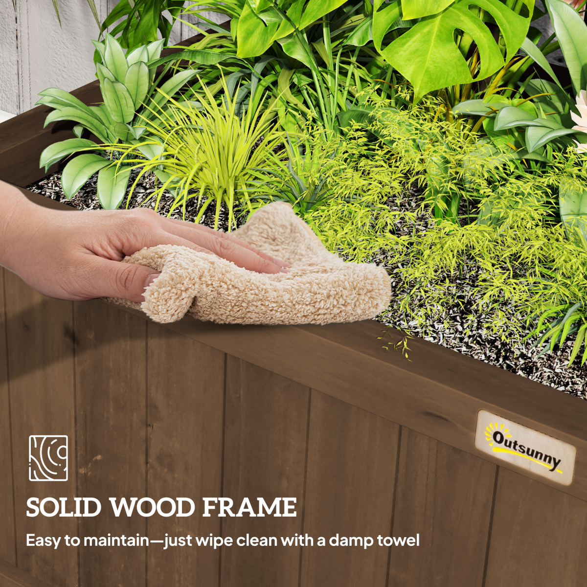 Outsunny Wooden Raised Garden Bed with Trellis and Drain Holes