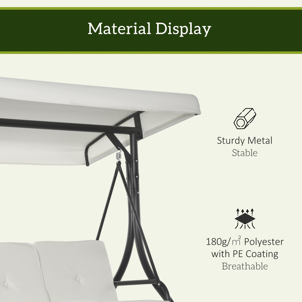 Outsunny 3-Seater Canopy Swing Chair with Cushion, Cream White