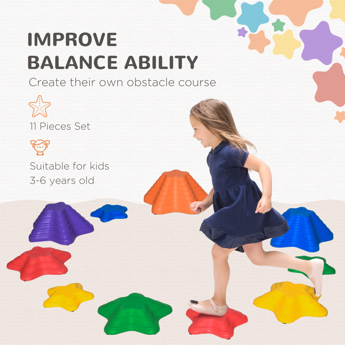 Outsunny 11-Piece Non-Slip Balance Stepping Stones for Kids