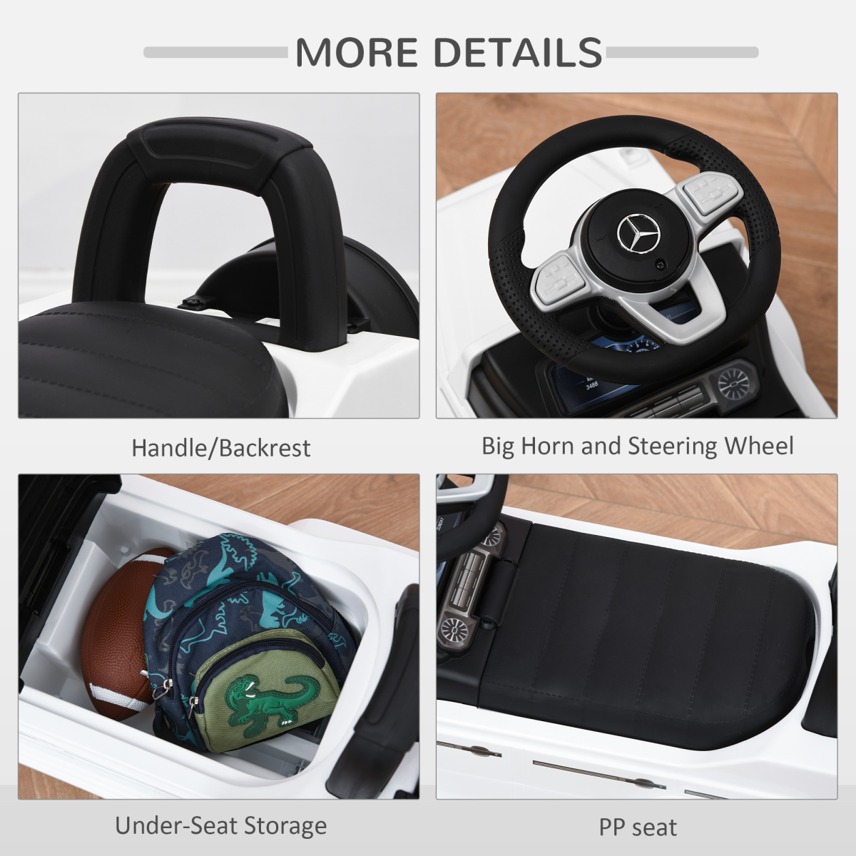 Mercedes Benz G350 Licensed 3-in-1 Kids Ride-On Sliding Car with Under-Seat Storage, No Power, White