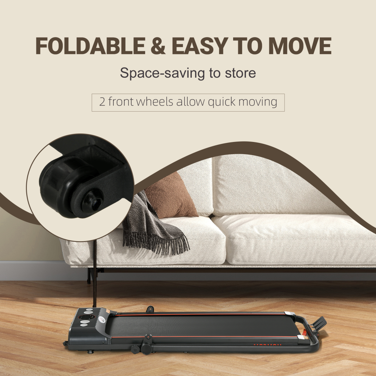 Foldable Walking Treadmill with LED Display and Bluetooth, Portable Home Exercise Machine HOMCOM