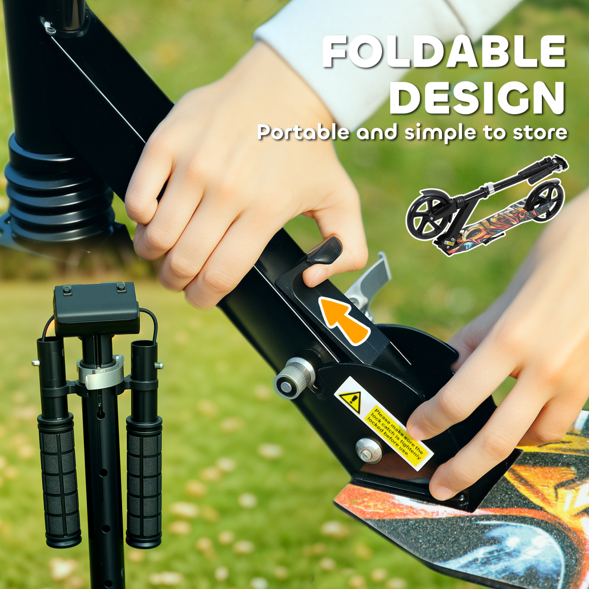 AIYAPLAY Kids Foldable Scooter with Adjustable Handlebar, Black