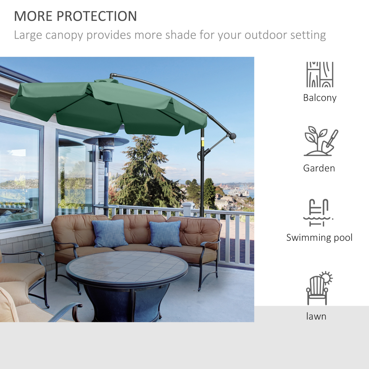 Outsunny 2.7m Outdoor Banana Parasol Cantilever Umbrella with Crank Green