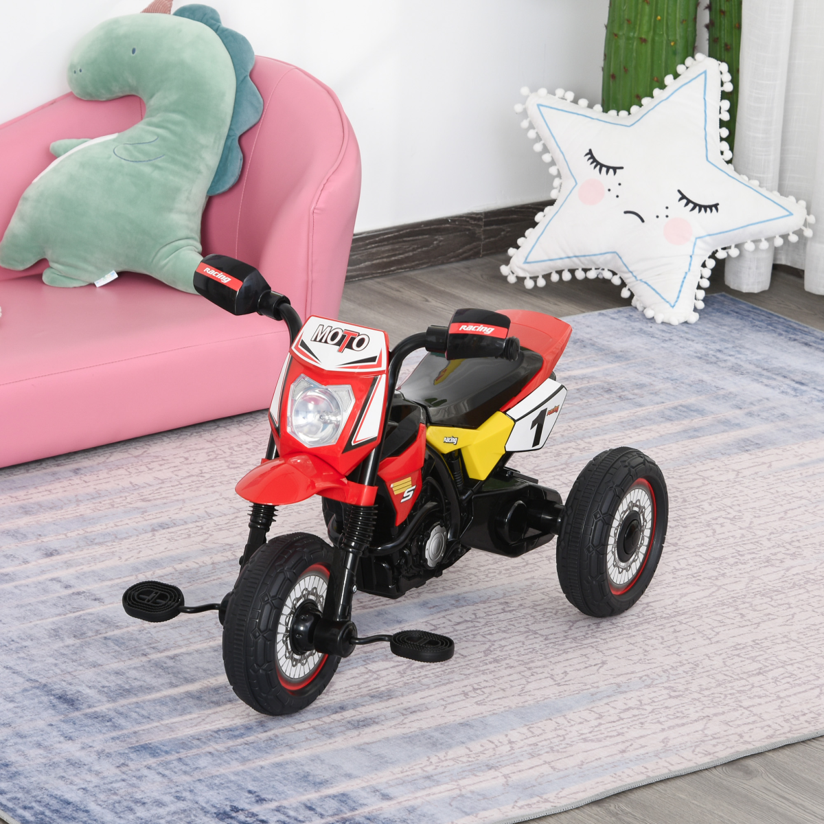 HOMCOM Toddler Pedal Tricycle Ride-On with Music and Lights, 18-36 Months, Red