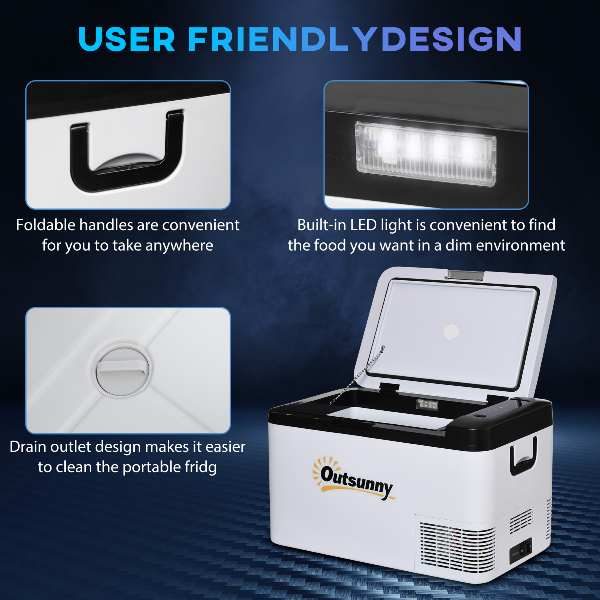 25L Portable Car Refrigerator Freezer with LED Light, LCD Panel, 12/24V DC and 110/240V AC, Outsunny
