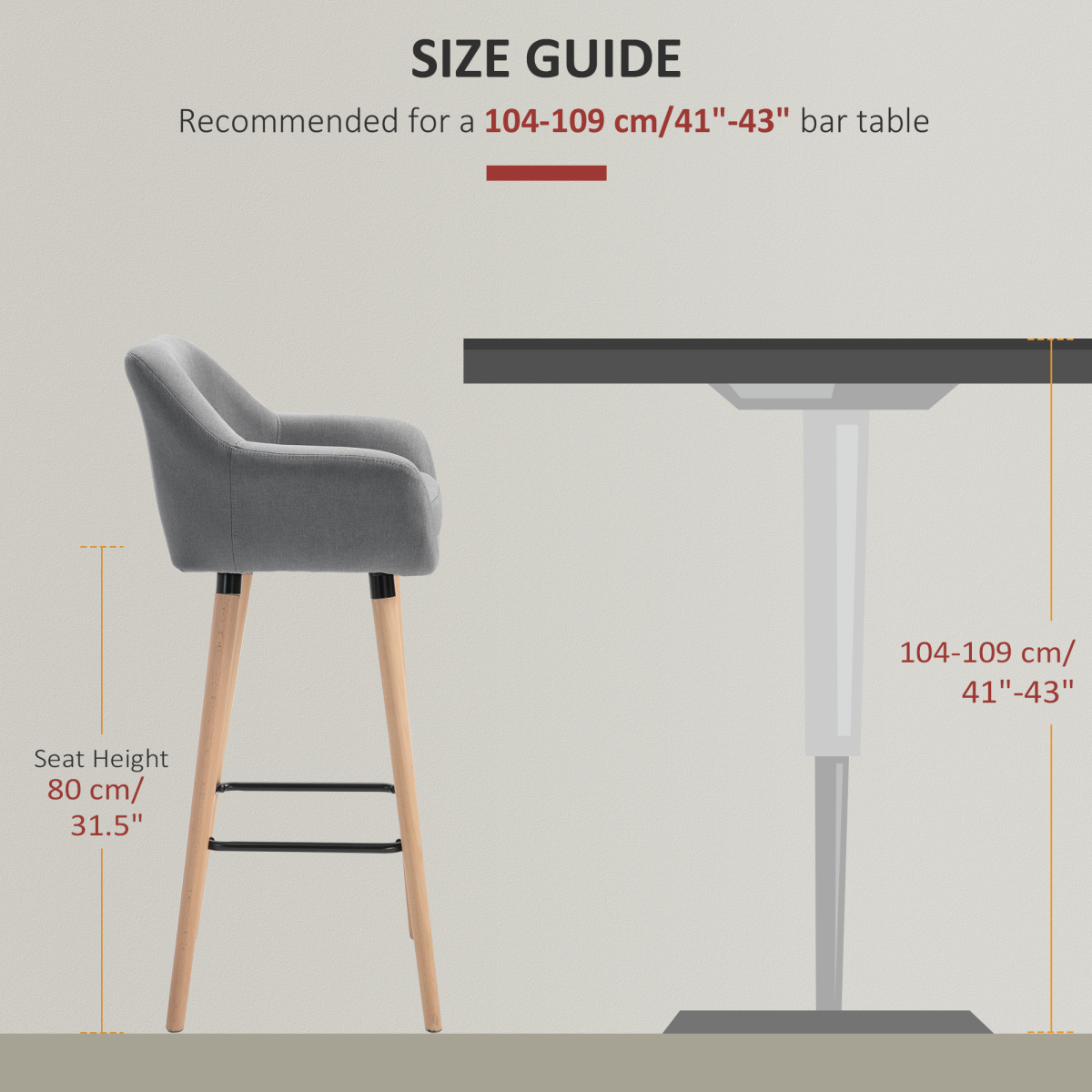 2-Piece Upholstered Linen Bar Stools with Solid Wood Legs, Grey