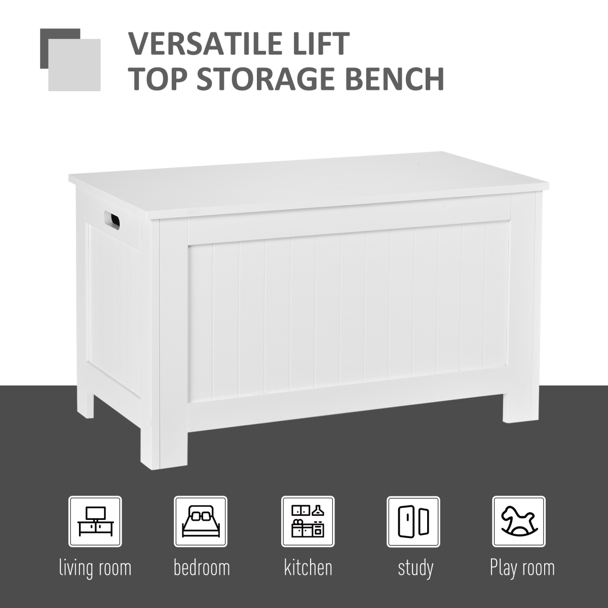 HOMCOM Large White Storage Box Toy Chest with Lid and Safety Hinges