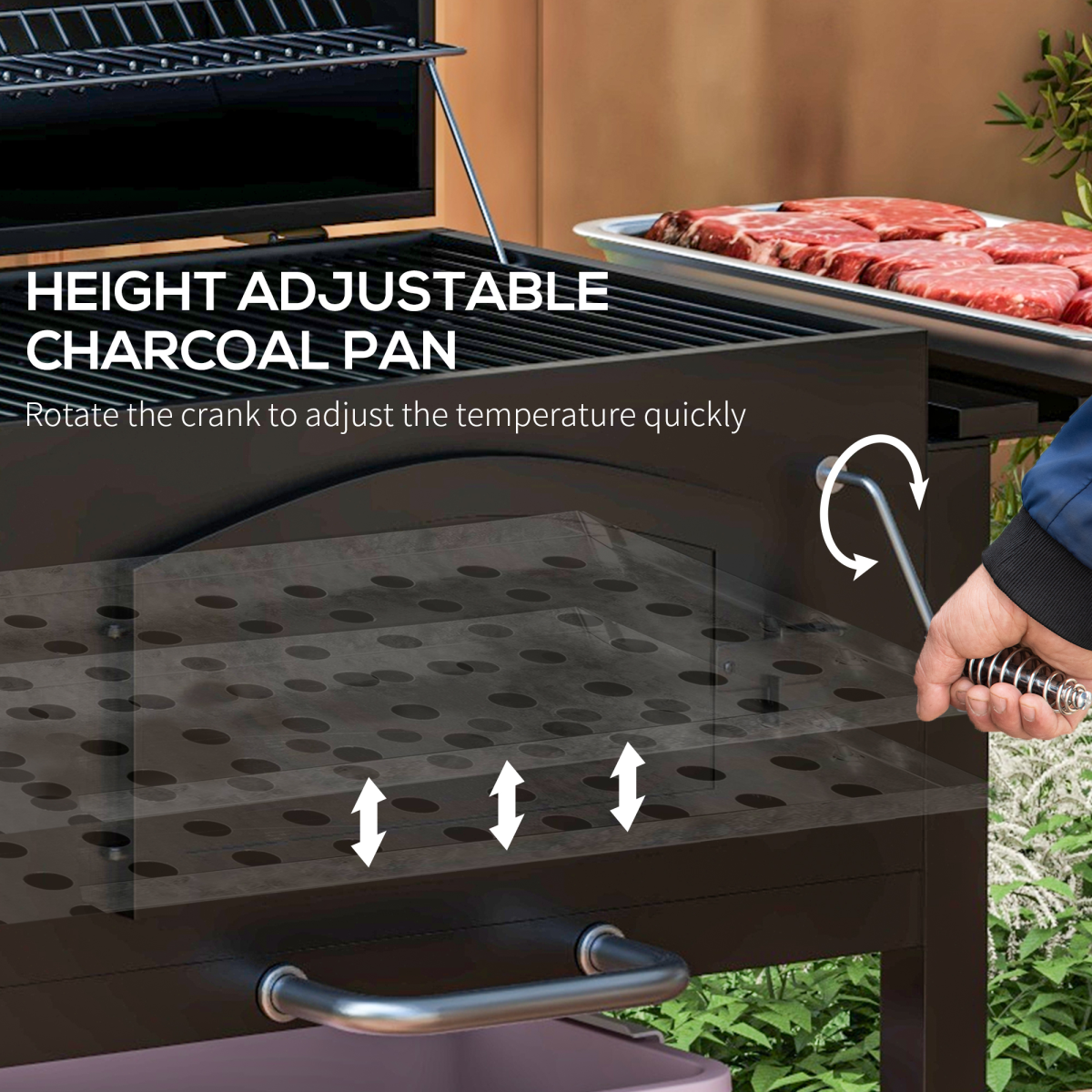 Outsunny 3-in-1 Charcoal Grill Smoker Trolley with Thermometer