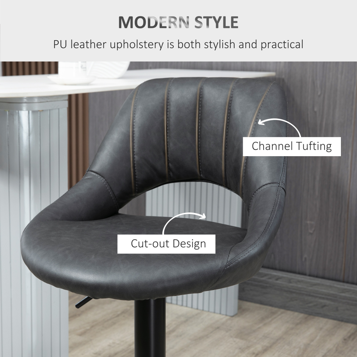 HOMCOM Set of 2 Adjustable Swivel PU Leather Counter Bar Stools with Footrest