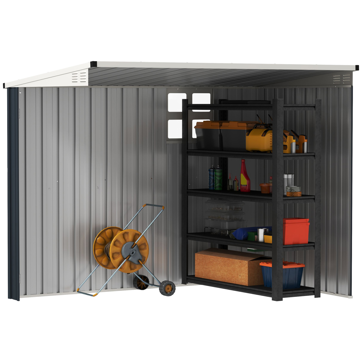 Outsunny Dark Grey Galvanised Steel Garden Storage Shed with Window